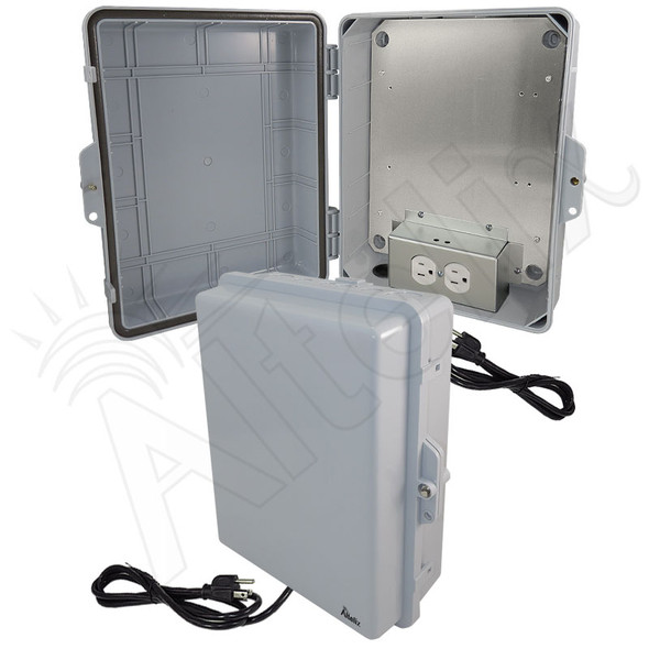 Altelix 14x11x5 Polycarbonate + ABS Weatherproof NEMA Enclosure with Aluminum Mounting Plate, 120 VAC Outlets and Power Cord