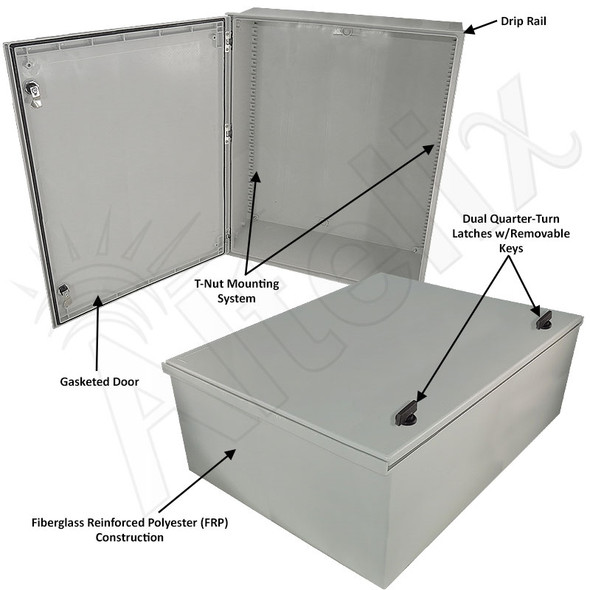 Altelix 32x24x12 Fiberglass Reinforced Polyester FRP NEMA 3x / IP65 Weatherproof Equipment Enclosure