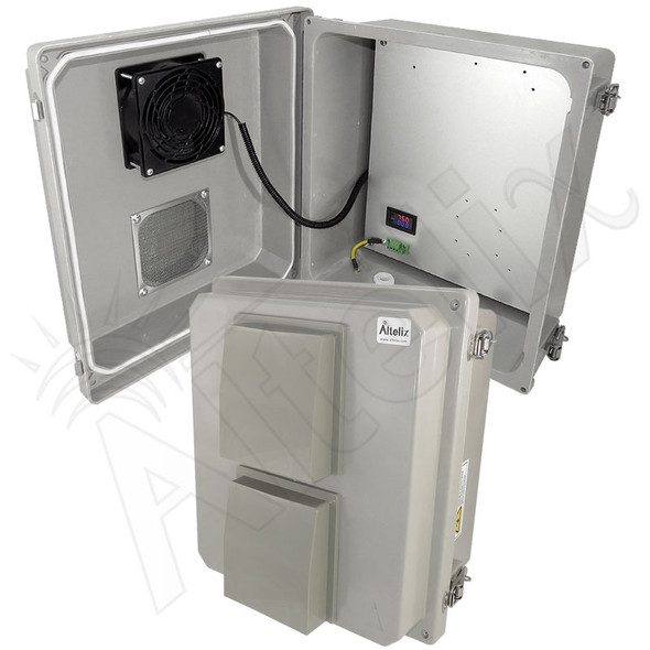 Altelix 14x12x8 Fiberglass Weatherproof Vented NEMA Enclosure with 12 VDC Cooling Fan & Digital Temperature Controller