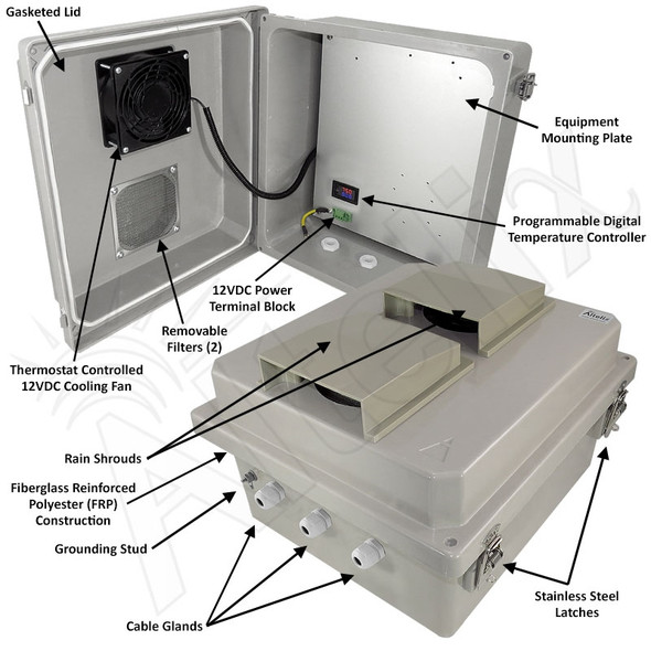 Altelix 14x12x8 Fiberglass Weatherproof Vented NEMA Enclosure with 