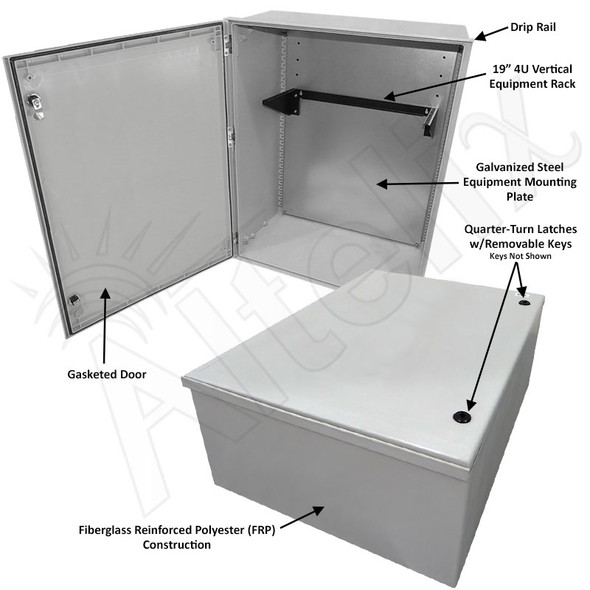 Altelix 32x24x12 19" Wide 4U Vertical Rack Fiberglass Weatherproof NEMA 4X Enclosure