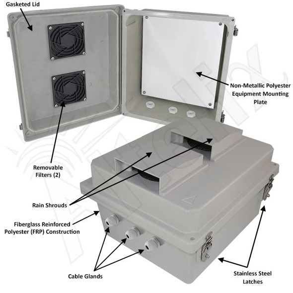 Altelix 14x12x8 Fiberglass Indoor / Outdoor RF Transparent WiFi Access Point NEMA Enclosure with Non-Metallic Equipment Mounting Plate Altelix 14x12x8 Fiberglass Indoor / Outdoor RF Transparent WiFi Access Point NEMA Enclosure with Non-Metallic Equipment Mounting Plate