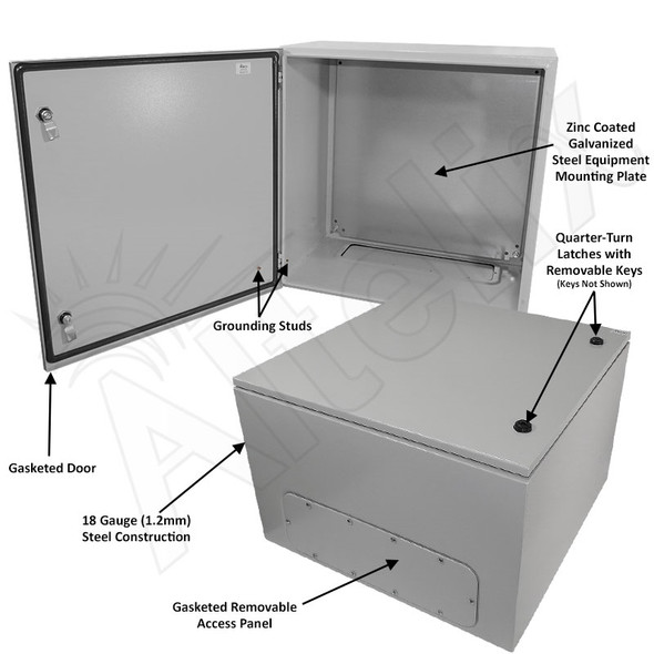 Altelix 24x24x16 Steel NEMA 4x / IP66 Weatherproof Equipment Enclosure with Blank Steel Equipment Mounting Plate