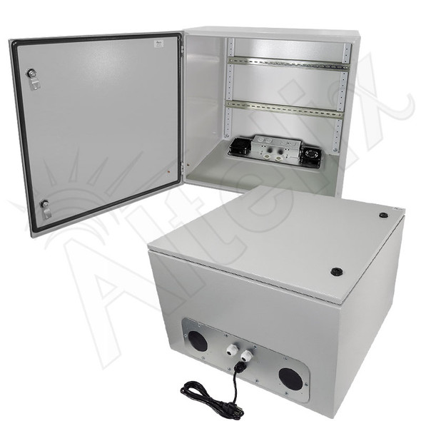 Altelix 24x24x16 Industrial DIN Rail Steel Weatherproof NEMA Enclosure with Dual Cooling Fans, 120 VAC Outlets and Power Cord