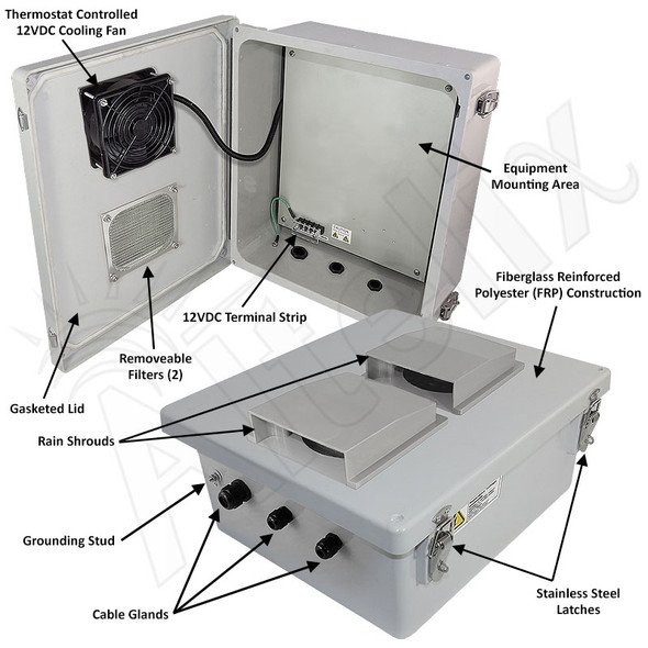 Altelix 14x12x6 Fiberglass Weatherproof Vented NEMA Enclosure with 12