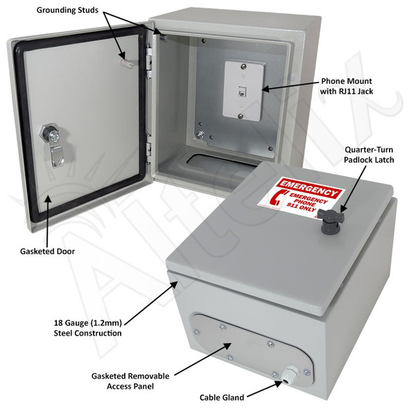 Altelix 12x10x6 Steel Outdoor Weatherproof NEMA 4X Phone Call Box with Emergency Phone Label