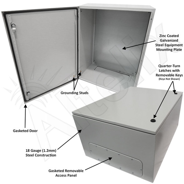 Altelix 32x24x16 Steel NEMA 4x / IP66 Weatherproof Equipment Enclosure with Blank Steel Equipment Mounting Plate