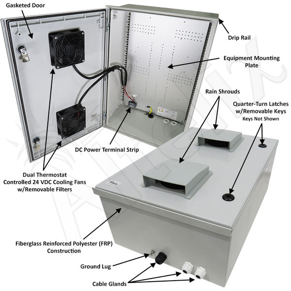 Altelix 24x16x9 Vented Fiberglass Weatherproof NEMA Enclosure with 