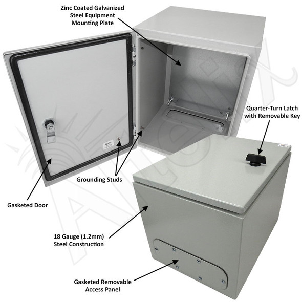 Altelix 16x12x12 Steel NEMA 4x / IP66 Weatherproof Equipment Enclosure with Blank Steel Equipment Mounting Plate