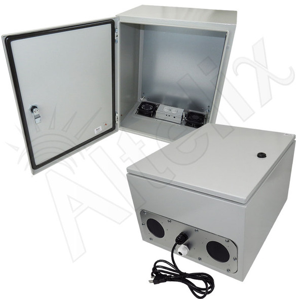 Altelix 20x16x12 Steel Weatherproof NEMA Enclosure with Dual Cooling Fans, 120 VAC Outlets and Power Cord