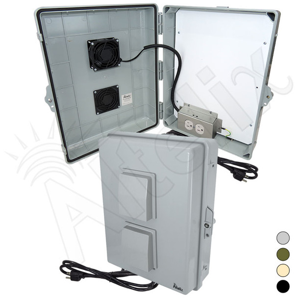 Altelix 17x14x6 Polycarbonate + ABS Vented Indoor / Outdoor RF Transparent Enclosure with PVC Non-Metallic Equipment Mounting Plate, 85°F Turn-On Cooling Fan, 120 VAC Outlets & Power Cord