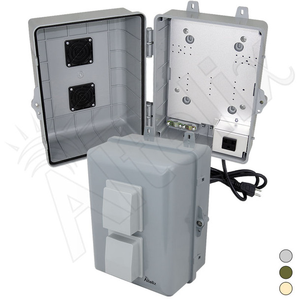 Altelix 12x9x7 PC+ABS Weatherproof Vented Utility Box NEMA Enclosure with Aluminum Mounting Plate, 120 VAC Outlet & Power Cord