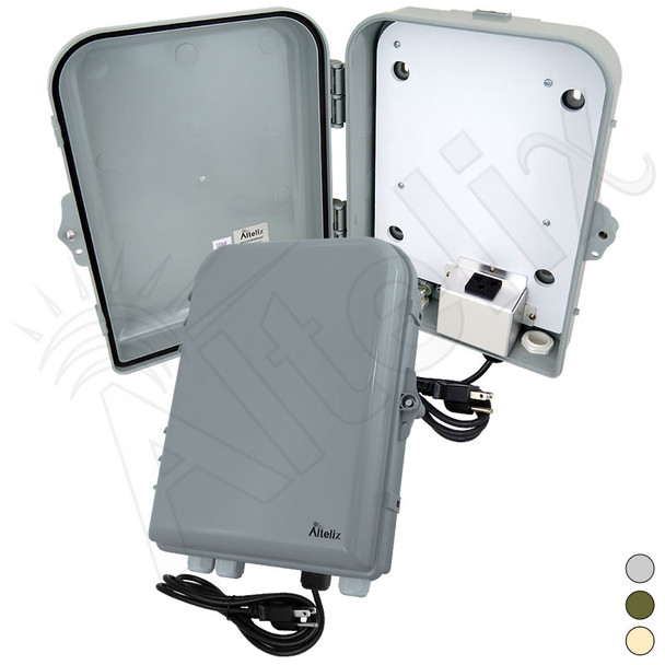 Altelix 13x10x4 PC+ABS NEMA 4X Indoor / Outdoor RF Transparent Enclosure with PVC Non-Metallic Equipment Mounting Plate, 120 VAC Outlets & Power Cord