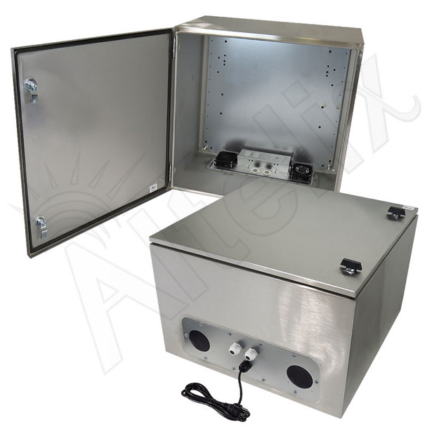 Altelix 24x24x16 Stainless Steel Weatherproof NEMA Enclosure with Dual Cooling Fans, 120 VAC Outlets and Power Cord