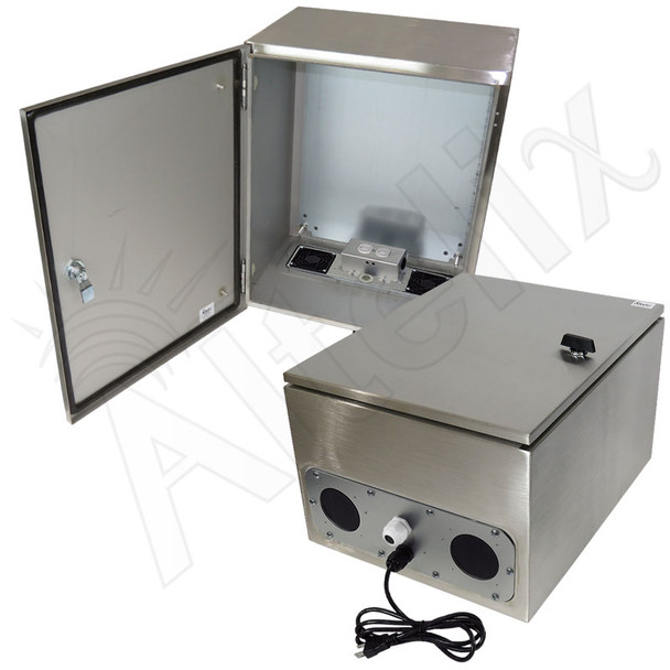 Altelix 20x16x12 Vented Stainless Steel Weatherproof NEMA Enclosure with 120 VAC Outlets and Power Cord