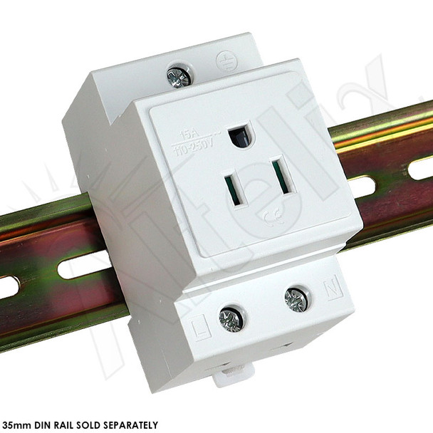 DIN Rail Mounted 3 Prong Grounded USA AC Power Receptacle
