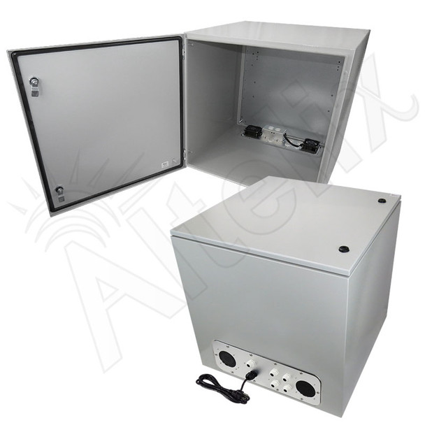 Altelix 24x24x24 Steel Weatherproof NEMA Enclosure with Single 120 VAC Duplex Outlet, Power Cord & 85°F Turn-On Cooling Fans