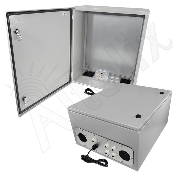 Altelix 24x20x12 Vented Steel Weatherproof NEMA Enclosure with Single 120 VAC Duplex Outlet and Power Cord