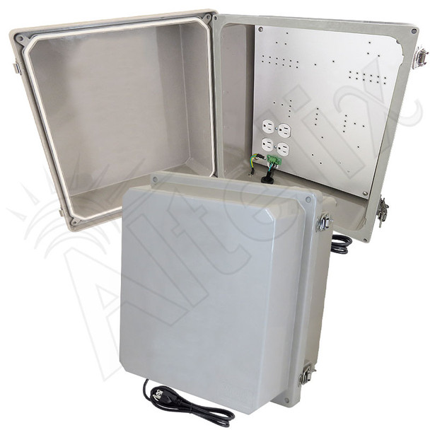 Altelix 14x12x10 Fiberglass Weatherproof Heated NEMA Enclosure with 200W Heater, 120 VAC Outlets & Power Cord