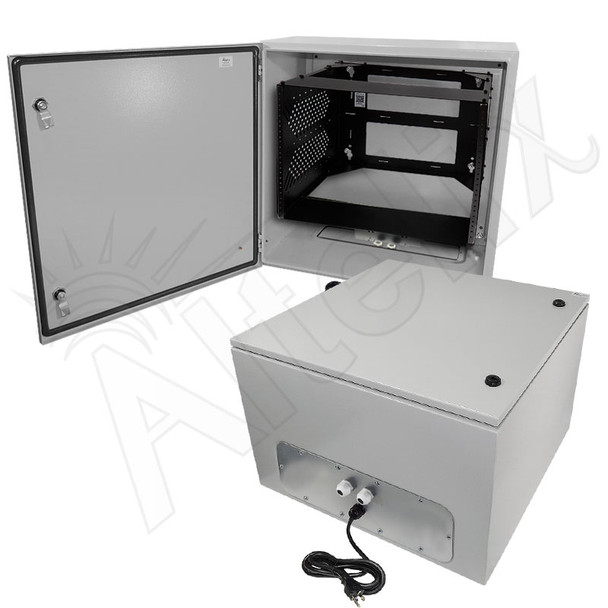 Altelix 24x24x16 120VAC 20A Steel NEMA 4X Enclosure for UPS Power Systems with Heavy Duty 19" Wide Adjustable 8U Rack Frame, 20A Power Outlets and Power Cord