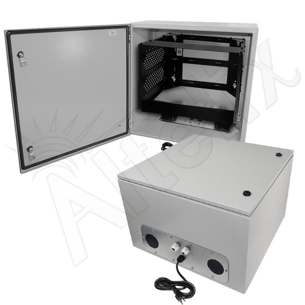 Altelix 24x24x16 120VAC 20A Steel NEMA Enclosure for UPS Power Systems with Heavy Duty 19" Wide Adjustable 8U Rack Frame, 20A Power Outlets, Power Cord & 85°F Turn-On Cooling Fans