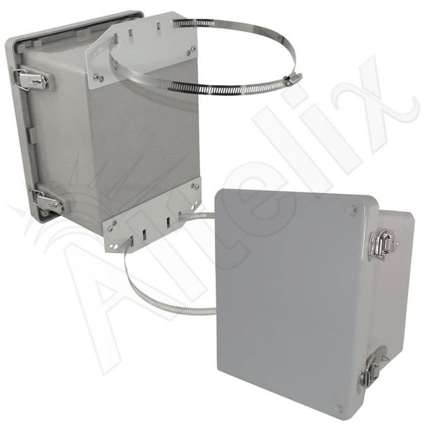 Altelix 10x8x6 Fiberglass Weatherproof NEMA 4X Enclosure with Pole /Flange Mount Kit