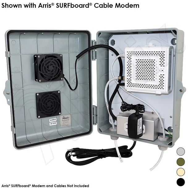 Altelix Weatherproof Vented Enclosure  for Arris® SURFboard® Cable Modems with Cooling Fan, 120VAC Outlets and Power Cord