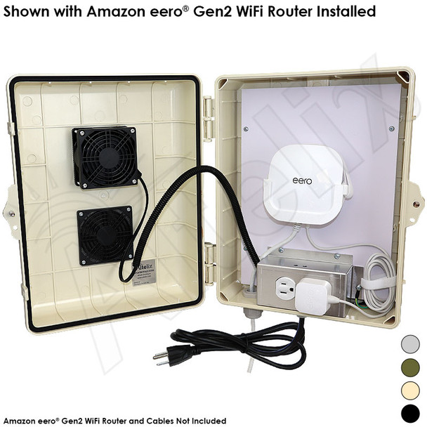 Altelix Weatherproof Vented WiFi Enclosure for Amazon eero® Router with Cooling Fan, 120VAC Outlet and Power Cord