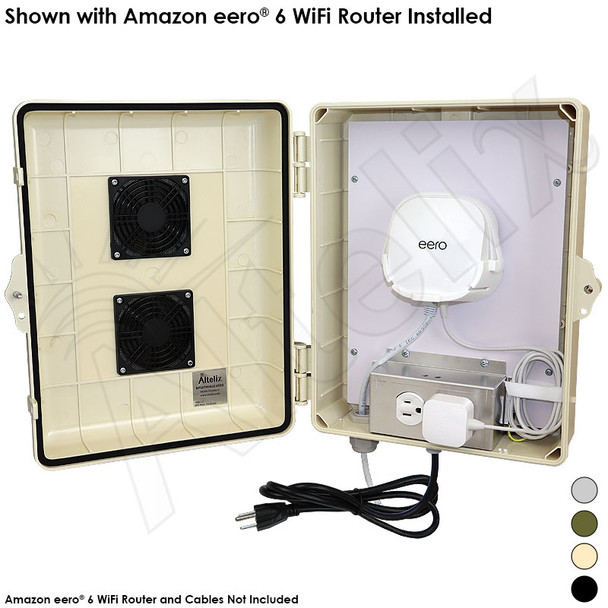 Altelix Weatherproof Vented WiFi Enclosure for Amazon eero® 6 and eero® 6 Extender with 120VAC Outlet and Power Cord