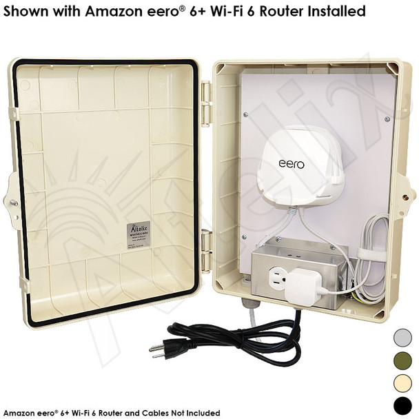 Altelix WiFi Enclosure for Amazon eero® 6+ Mesh Wi-Fi 6 Router with 120VAC Outlet and Power Cord