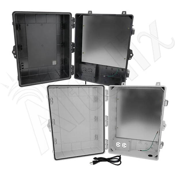 Altelix 17x14x9 Polycarbonate + ABS NEMA 4X Enclosure with Aluminum Equipment Mounting Plate, 120 VAC Outlets & Power Cord