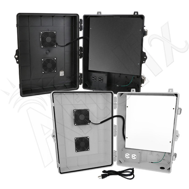Altelix 17x14x7 Polycarbonate + ABS Vented RF Transparent Outdoor WiFi Enclosure with No-Drill PVC Equipment Mounting Plate, Cooling Fan, 120 VAC Outlets & Power Cord
