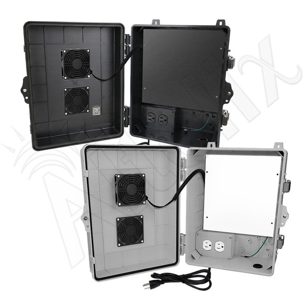Altelix 14x11x7 Polycarbonate + ABS Vented RF Transparent Outdoor WiFi Enclosure with No-Drill PVC Equipment Mounting Plate, Cooling Fan, 120 VAC Outlets & Power Cord