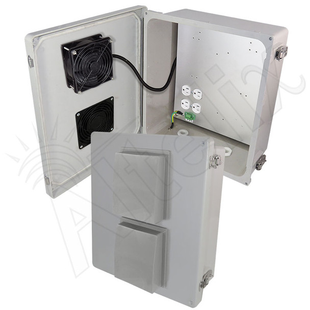 Altelix 14x12x6 Fiberglass Weatherproof Vented NEMA Enclosure with 120 VAC Outlets & 85&deg;F Turn-On Cooling Fan