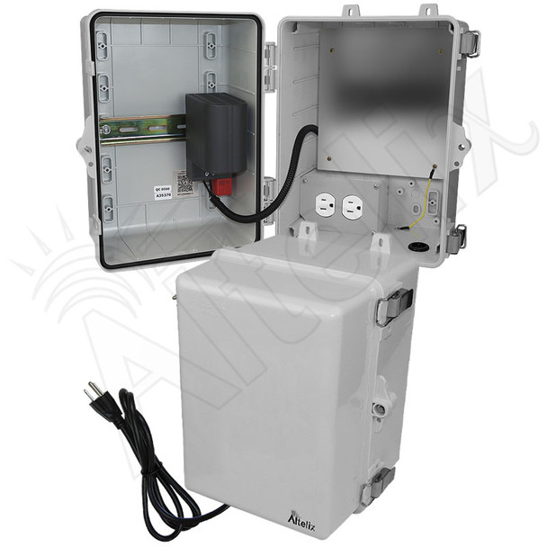 Altelix 12x9x9 Polycarbonate + ABS NEMA 4X Enclosure with 50W Heater, Aluminum Equipment Mounting Plate, 120 VAC Outlets & Power Cord