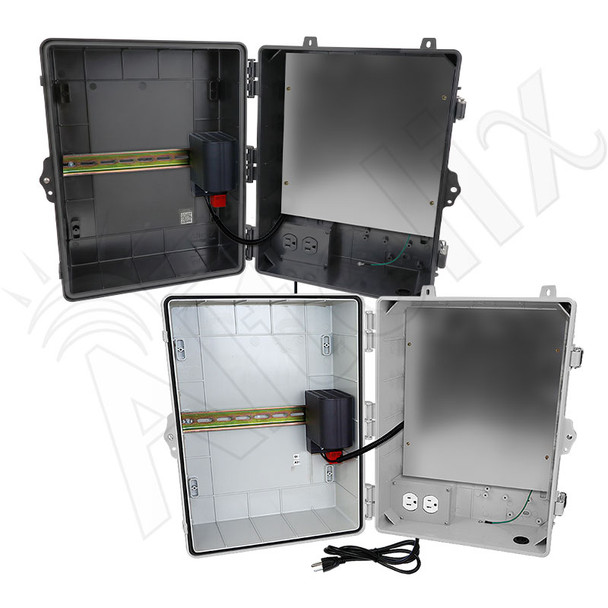 Altelix 17x14x9 Polycarbonate + ABS NEMA 4X Enclosure with 50W Heater, Aluminum Equipment Mounting Plate, 120 VAC Outlets & Power Cord