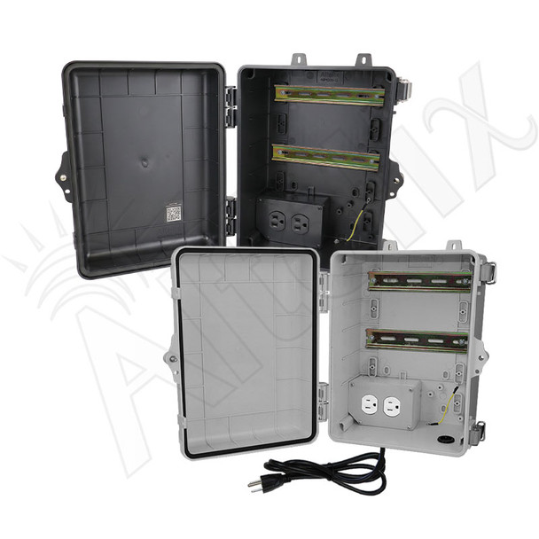 Altelix 12x9x7 Polycarbonate + ABS NEMA 4X DIN Rail Enclosure with 120 VAC Outlets & Power Cord