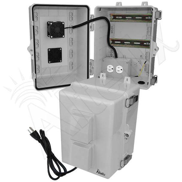 Altelix 12x9x9 Polycarbonate + ABS Vented DIN Rail Enclosure with Cooling Fan, 120 VAC Outlets & Power Cord