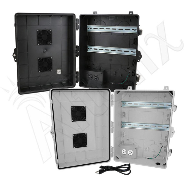 Altelix 17x14x7 Polycarbonate + ABS Vented DIN Rail Enclosure with 120 VAC Outlets & Power Cord