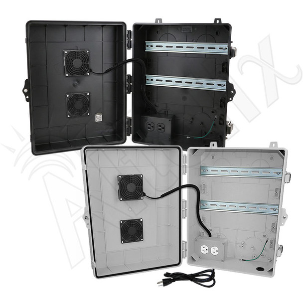 Altelix 17x14x7 Polycarbonate + ABS Vented DIN Rail Enclosure with Cooling Fan, 120 VAC Outlets & Power Cord