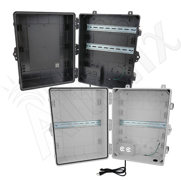 Altelix 17x14x9 Polycarbonate + ABS NEMA 4X DIN Rail Enclosure with 120 VAC Outlets & Power Cord