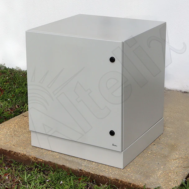 Altelix 24x24x24 NEMA 4X Steel Pad Mount Network Cabinet Enclosure with Plinth and Dual 120 VAC Duplex Outlets
