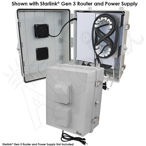 Altelix Weatherproof Starlink® Gen 3 Pro Enclosure with with Cooling Fan and 120 VAC Outlets