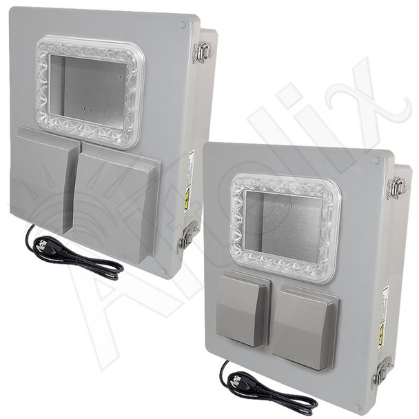 Altelix Fan Cooled Windowed Enclosure - 14x12x6 Fiberglass Weatherproof NEMA Enclosure with Window, Cooling Fan, Aluminum Mounting Plate, 120V Outlets & Power Cord