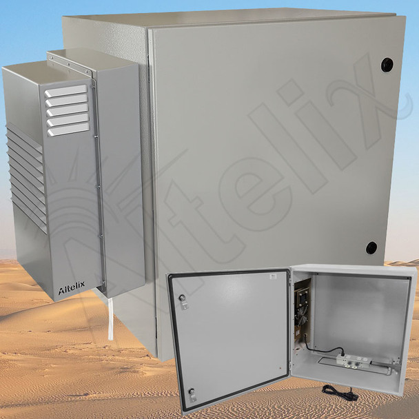 Altelix Air Conditioned Enclosure with Heat - 24x24x16 Steel Weatherproof NEMA 4X Enclosure with 120VAC Power Outlets Altelix Air Conditioned Enclosure with Heat - 24x24x16 Steel Weatherproof NEMA 4X Enclosure with 120VAC Power Outlets