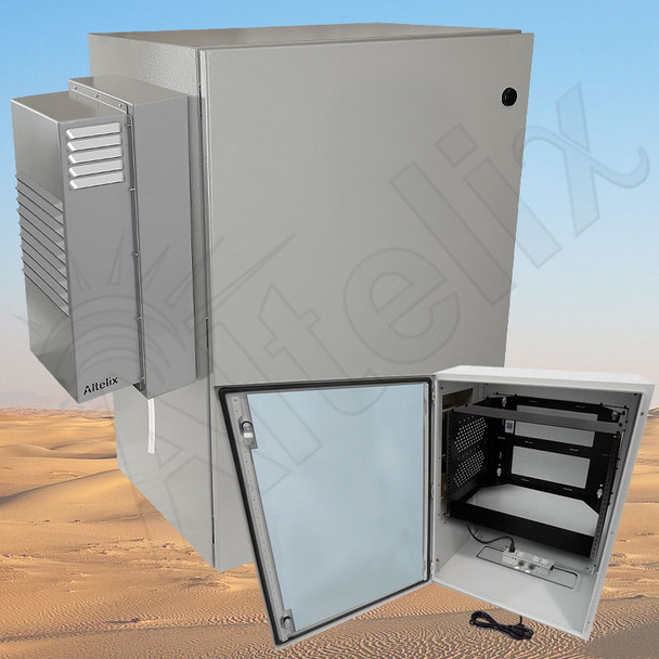 Altelix Air Conditioned Enclosure with Heat and 8U Equipment Rack - 32x24x16 Steel Weatherproof NEMA 4X Rated with 120VAC Power Outlets