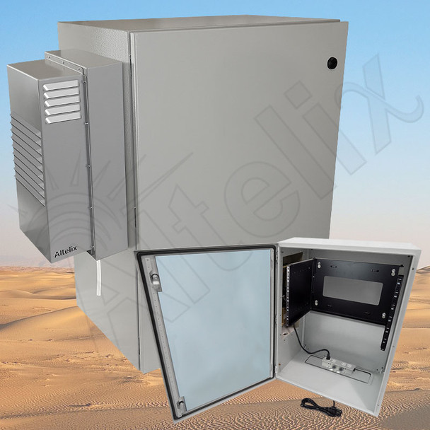 Altelix Air Conditioned Enclosure with Heat and 6U Equipment Rack - 32x24x16 Steel Weatherproof NEMA 4X Rated with 120VAC Power Outlets