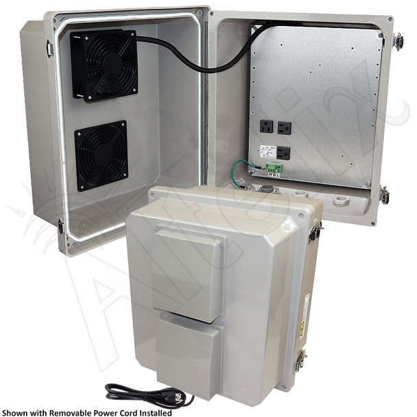 Altelix 14x12x10 Fiberglass Weatherproof Vented NEMA Enclosure with Adjustable Cooling Fan, 120 VAC Outlets & Power Cord