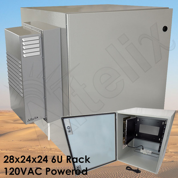 Altelix Air Conditioned Enclosure with Heat and 6U Equipment Rack - 28x24x24 Steel Weatherproof NEMA 4X Rated with 120VAC Power Outlets