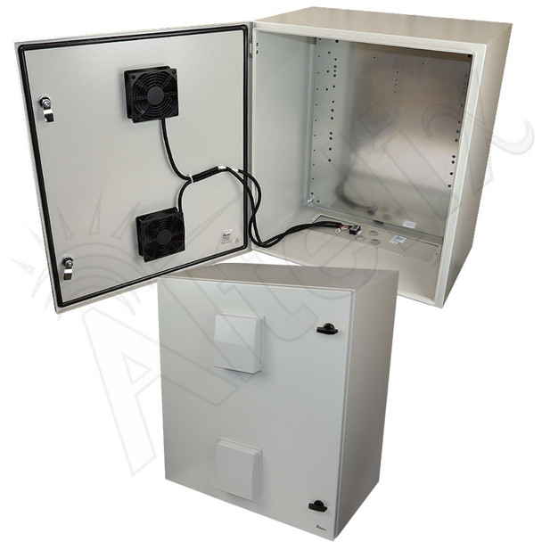 Altelix 28x24x16 DC Powered Steel Weatherproof NEMA Enclosure with Dual Door Mounted DC Cooling Fans